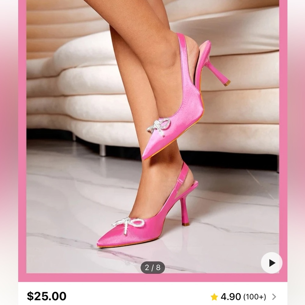 Shein rhinestone and bow decor slingback pumps